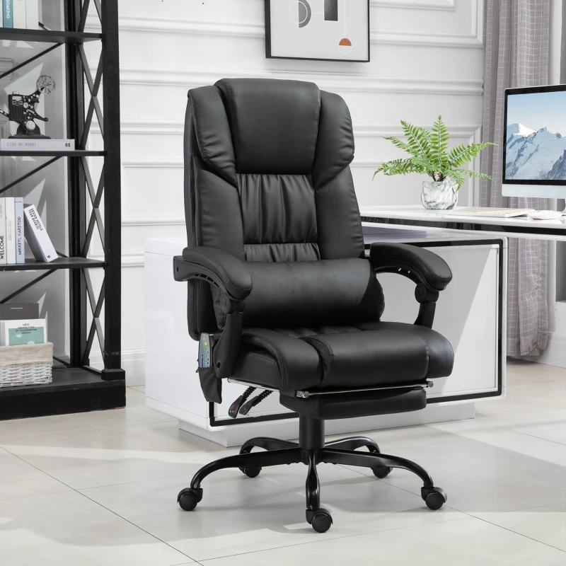 Vinsetto Massage Office Chair with 6 Vibrating Points, High Back Reclining Office Chair with Footrest and Remote, Black