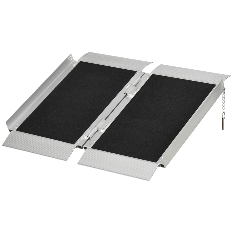 HOMCOM 2' Skidproof Portable Wheelchair Ramp for Home, Steps, Doorways, Carpeted Foldable Handicap Ramp, Threshold Ramp