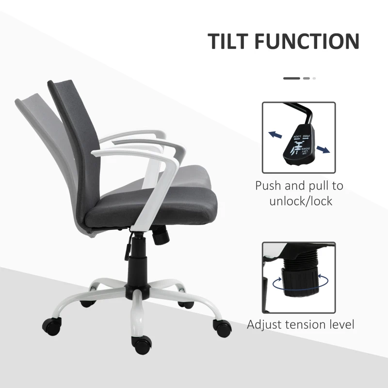 Vinsetto Linen Mid Back Office Chair With Tilt Function, Swivel Computer Chair, Charcoal Grey