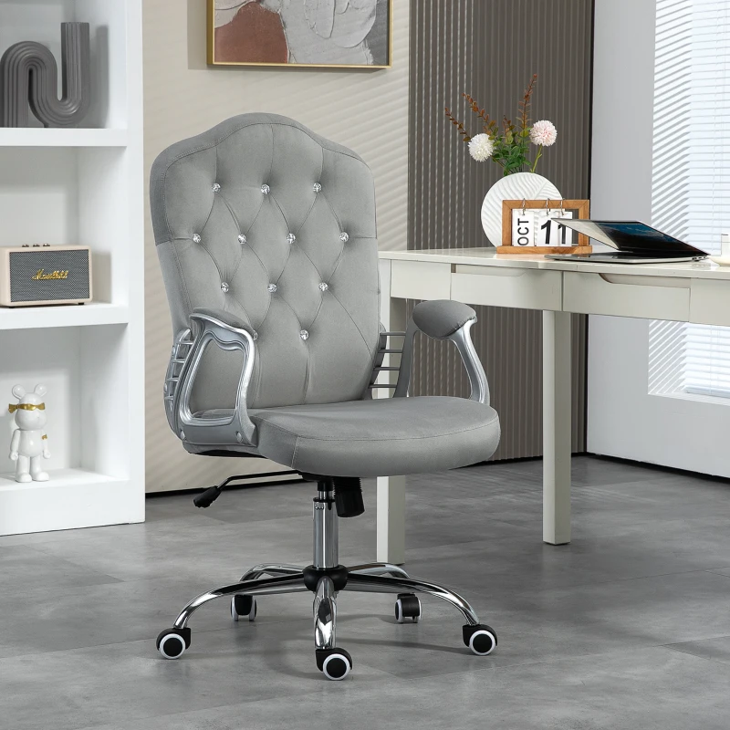 Vinsetto Velvet Office Chair Desk Chair with 360 Degree Swivel Wheels Adjustable Height Tilt Function Light Gray