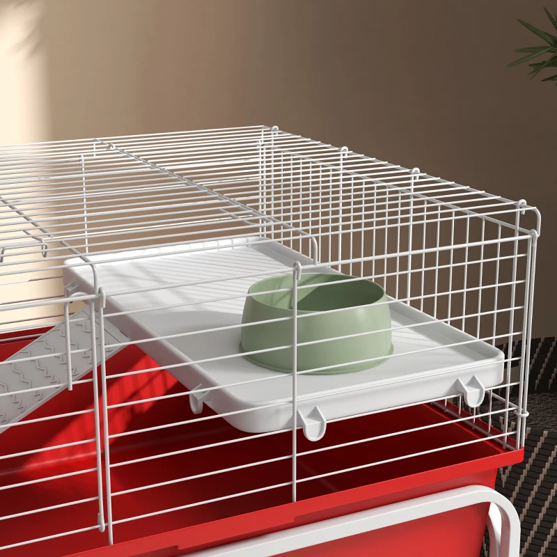 PawHut Two-Story Small Animal Cage Removable from Stand, Pet Habitat with Shelf & Wheels, 39" x 20.5" x 36.5", Red