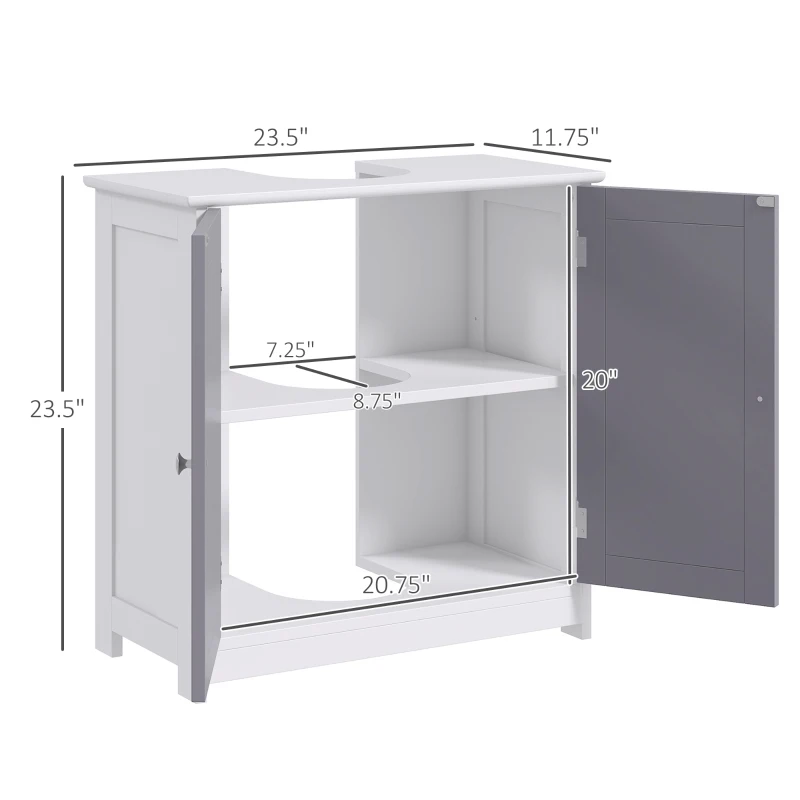 kleankin Bathroom Vanities, Bathroom Sink Cabinets with U-Shape Cut-Out and Adjustable Internal Shelf, White and Gray