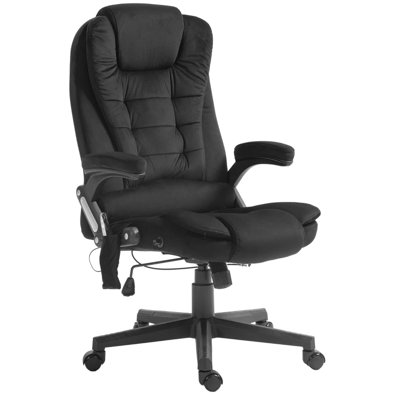 HOMCOM 6 Point Executive Office Chair with Heat, Velvet High Back Vibrating Massage Office Chair, Black