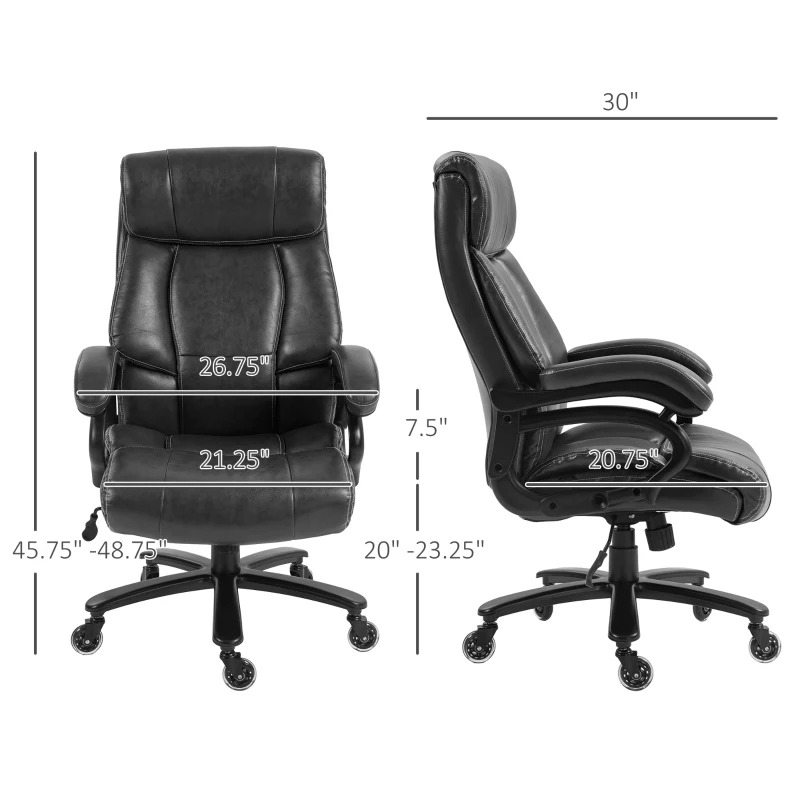Vinsetto Big and Tall Office Chair, 400 lbs, Executive Comfy Computer Chair with PU Leather, Swivel Wheels, Black