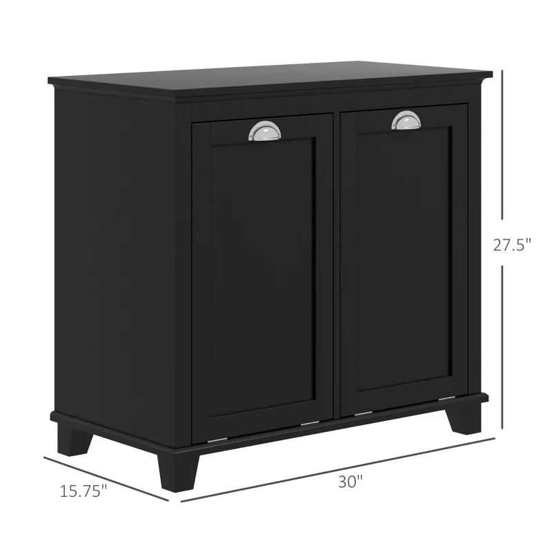 HOMCOM Bathroom Storage Cabinet, Tilt-Out Laundry Hamper with 2 Compartments, Black(m-3)