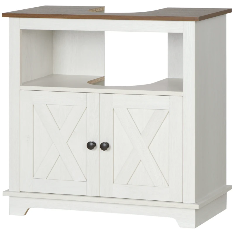 kleankin Modern Farmhouse Bathroom Sink Cabinet, Pedestal Sink Storage Cabinet with Double Doors and Shelves, White