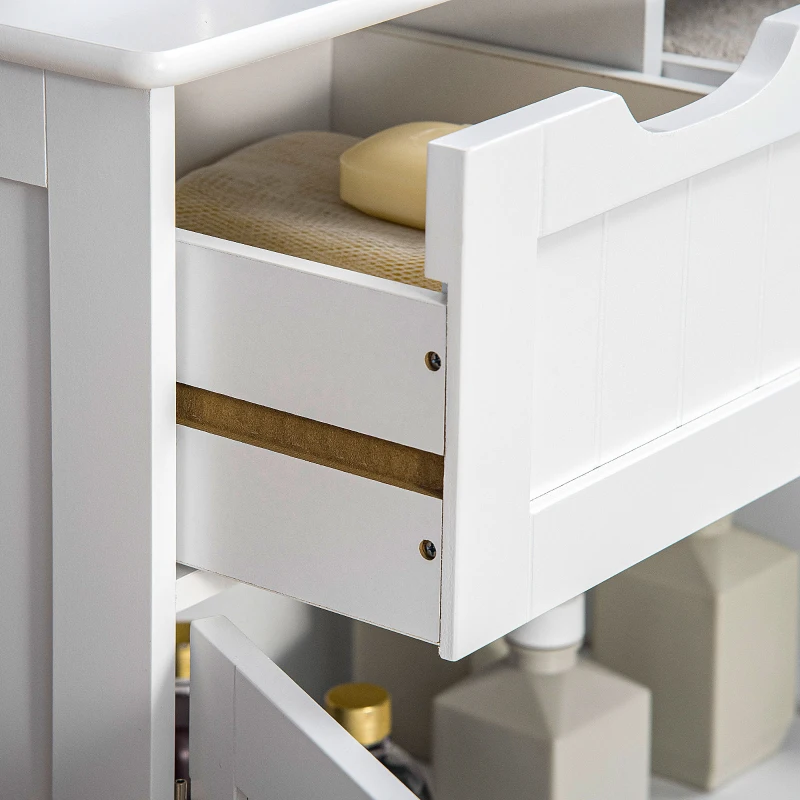 kleankin Freestanding Bathroom Storage Cabinet, Floor Cabinet with 2 Drawers, Adjustable Shelf, for Bathroom, Living Room or Entryway, White