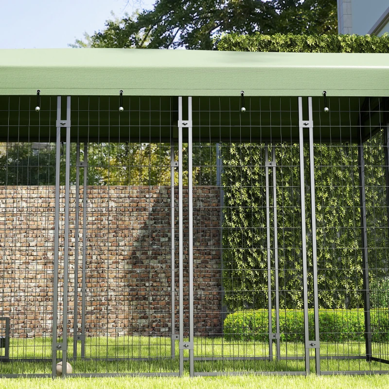 PawHut Outdoor Dog Kennel with Rotating Bowl Holders, Pet Playpen with Waterproof Cover, 8' x 4' x 6', Green