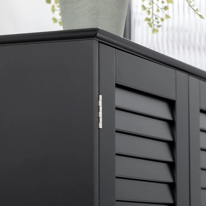 HOMCOM Tall Narrow Bathroom Storage Cabinet with Doors and Shelf Adjustability, Freestanding Linen Cabinet with 2 Cabinets and Countertop, Black