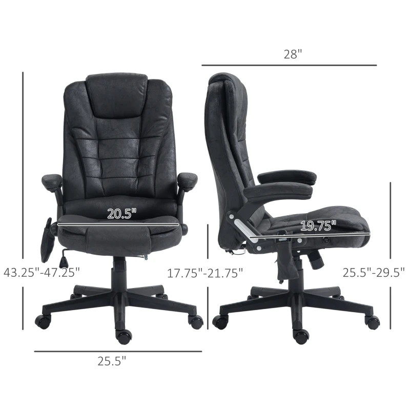 HOMCOM 6 Point Vibrating Massage Office Chair with Heat, Microfiber High Back Executive Office Chair with Reclining Backrest, Padded Armrests and Remote, Black