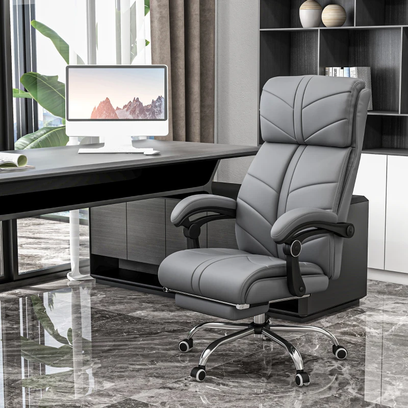 Vinsetto Executive Massage Office Chair with 4 Vibration, Computer Desk Chair, PU Leather Heated Reclining Chair with Adjustable Height, Swivel Wheels, Gray