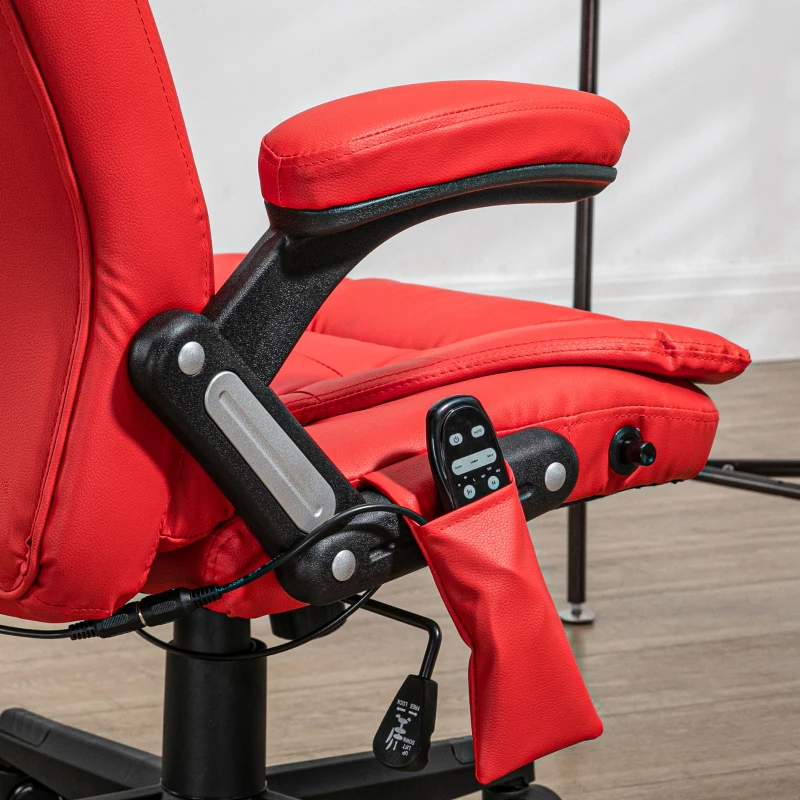 HOMCOM Massage Office Chair, Heated Reclining Computer Chair with 6 Vibration Points, Armrest and Remote, Red