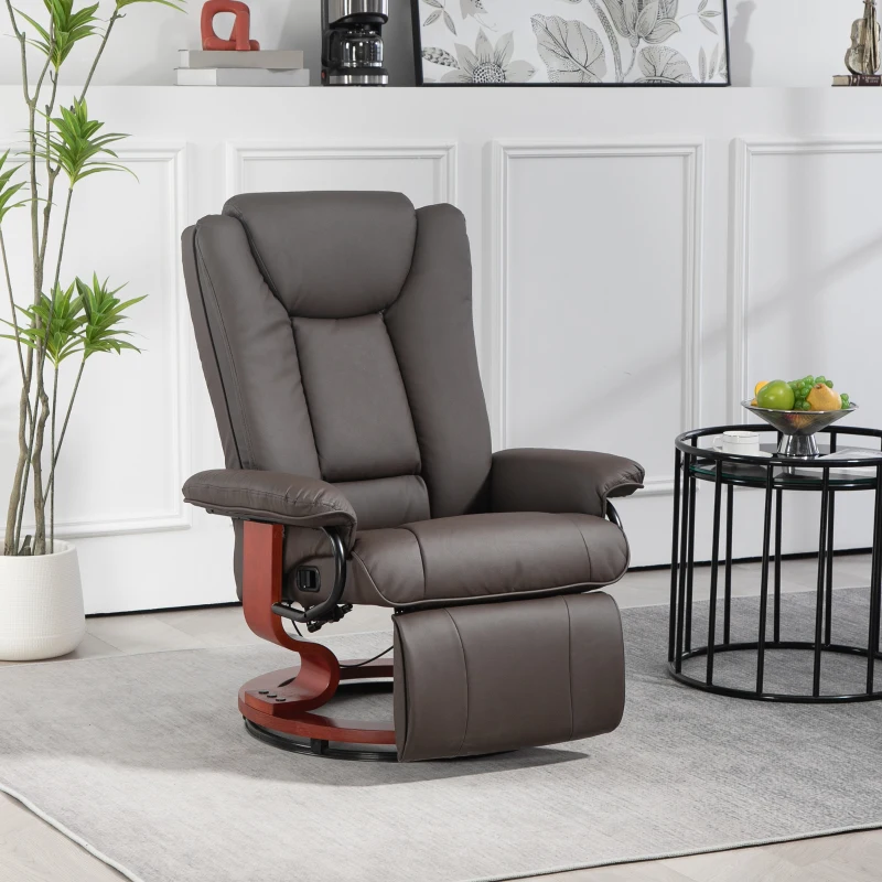HOMCOM Modern RV Recliner Chair, PU Leather Swivel Recliner Armchair with Footrest for Living Room, Brown