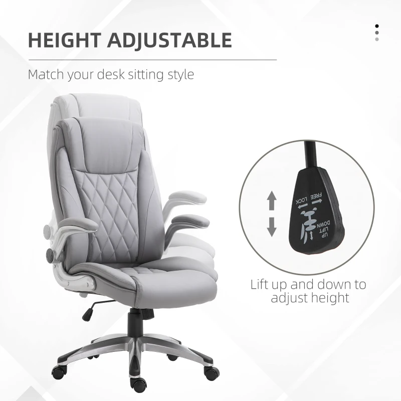Vinsetto High Back 360° Swivel Ergonomic Home Office Chair with Flip Up Arms, Faux Leather Computer Desk Rocking Chair, Gray