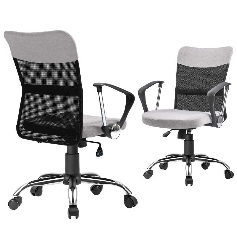 Vinsetto Mid Back Office Chair, Linen-feel Mesh Computer Desk Chair with Lumbar Back Support, Arm, Adjustable Height, Grey