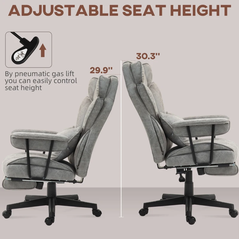 HOMCOM 400LBS Big and Tall Office Chair, Massage Office Chair with Footrest, Lumbar Support and Reclining Function, Gray