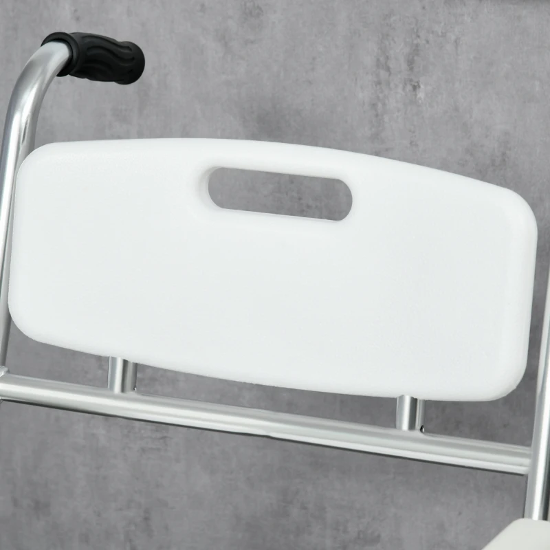HOMCOM 3-in-1 Shower Commode Wheelchair, FSA/HSA Eligible Transport Beside Commode Chair, Waterproof Rolling Over Toilet Chair 330 lbs. Weight Capacity with Padded Seat, White