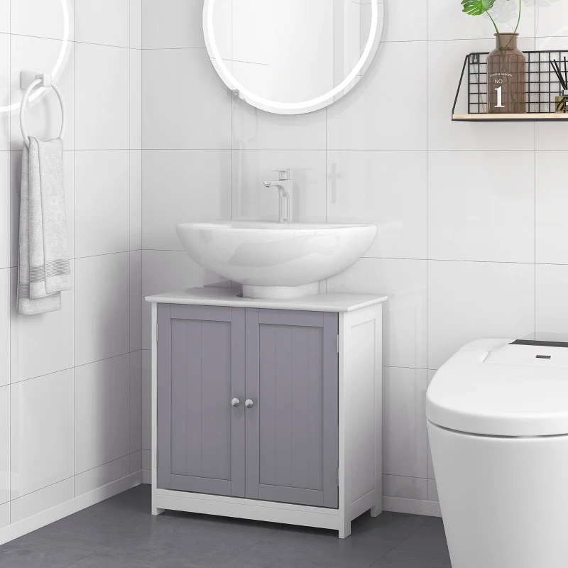 kleankin Bathroom Vanities, Bathroom Sink Cabinets with U-Shape Cut-Out and Adjustable Internal Shelf, White and Gray