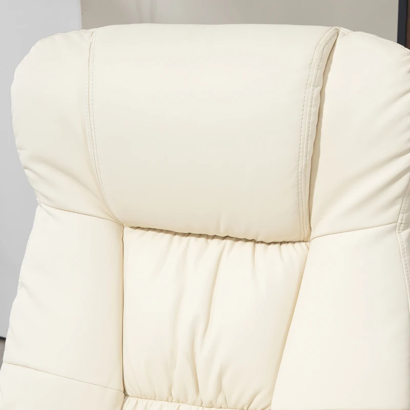 HOMCOM PU Leather Recliner Chair with Ottoman, Swivel Recliner and Ottoman with Round Wrapped Base for Living Room, Cream White