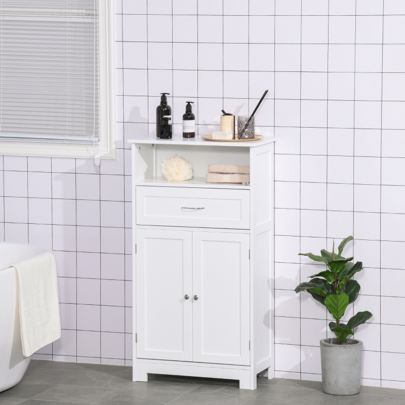 kleankin Modern Bathroom Floor Cabinet, Free Standing Storage Cabinet, Linen Cabinet with Drawer and Adjustable Shelf, White