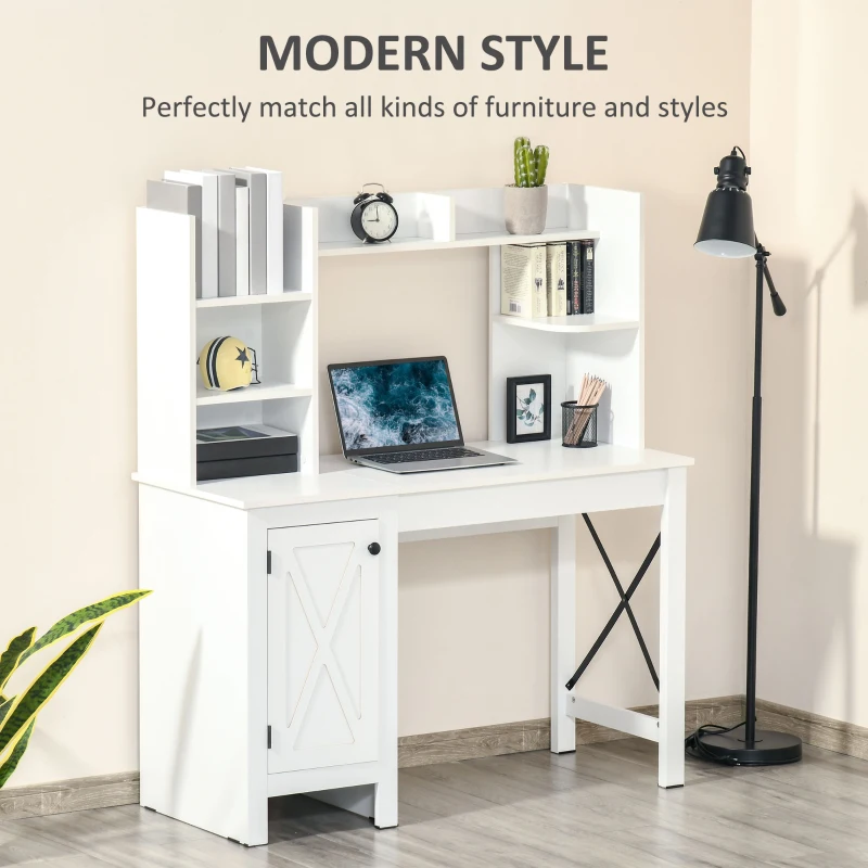 HOMCOM Computer Desk W/ Hutch, Home Office Desk W/ Storage Cabinet, White