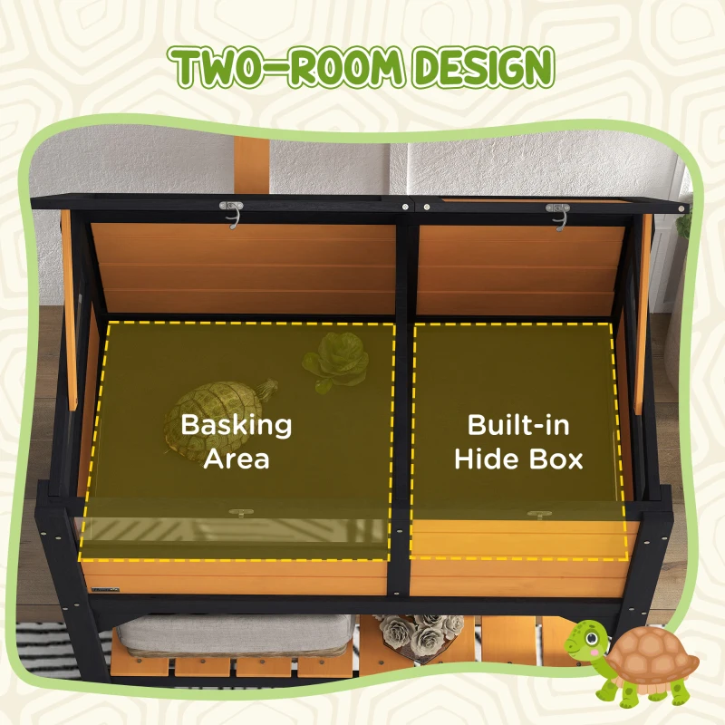 PawHut Tortoise Habitat with Shelf Storage Tortoise Gift Accessory with Weather Protection for Indoor, Yellow