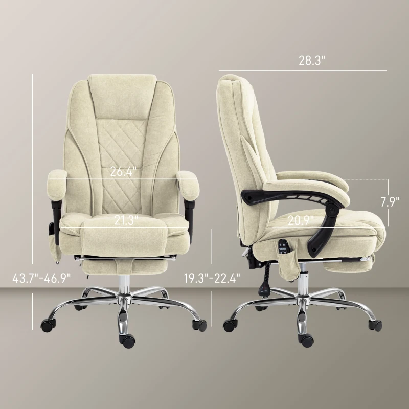 Vinsetto Massage Office Chair, Heated Reclining Computer Chair with Adjustable Height and Footrest, Beige