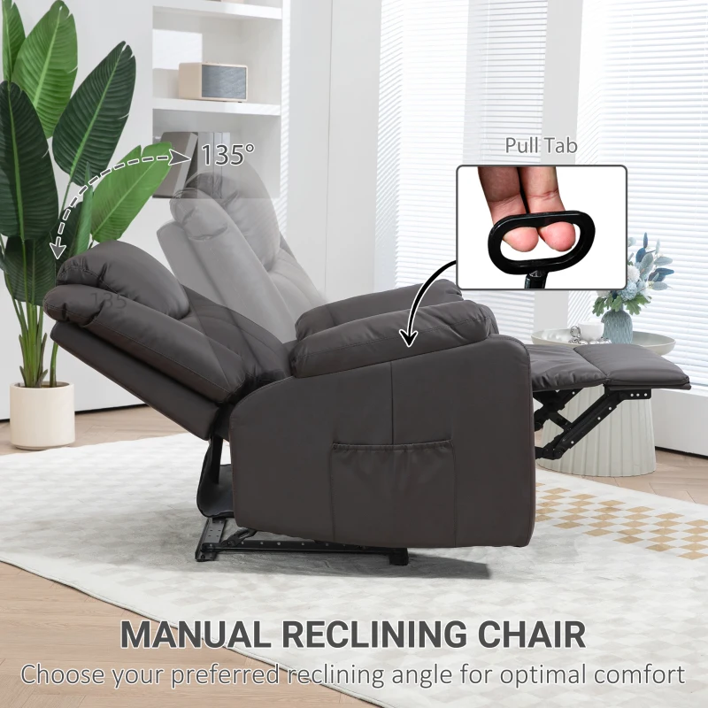 HOMCOM PU Leather Reclining Chair, Recliner Chair for Living Room with Footrest and 2 Side Pockets, Brown