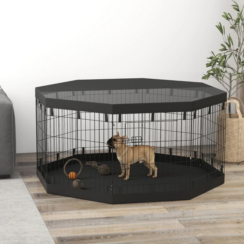 PawHut 8 Panels Foldable Dog Playpen with Bottom Pad & Top Cover, 30" High