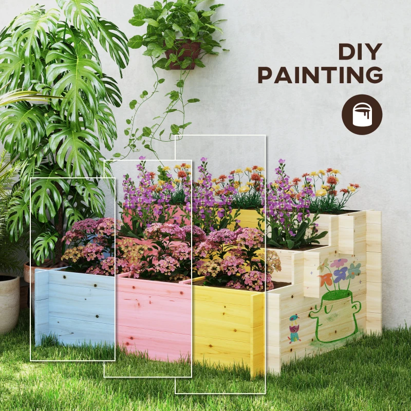 Outsunny 3 Tier Raised Garden Bed with 9 Grow Grids and Non-woven Fabric for Vegetables, Flower, Herb Outdoor Indoor Use