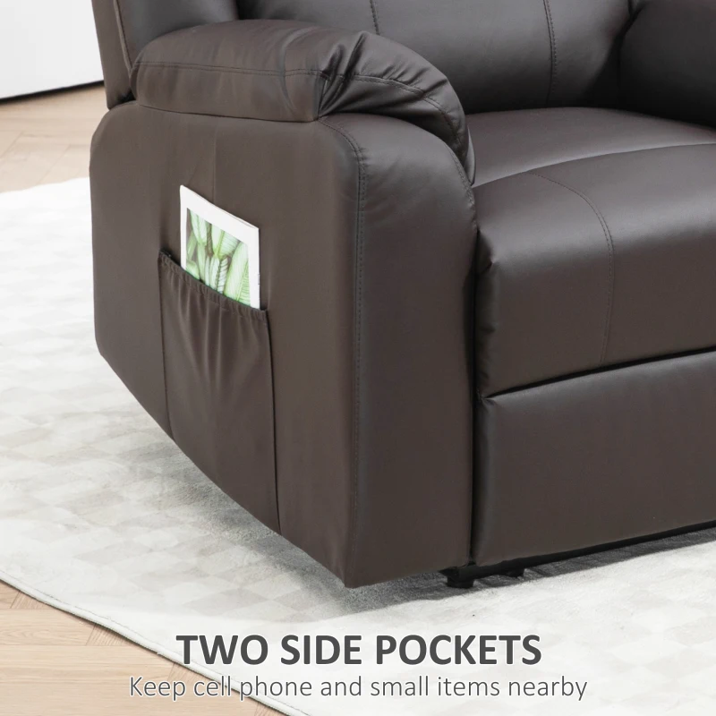 HOMCOM PU Leather Reclining Chair, Recliner Chair for Living Room with Footrest and 2 Side Pockets, Brown
