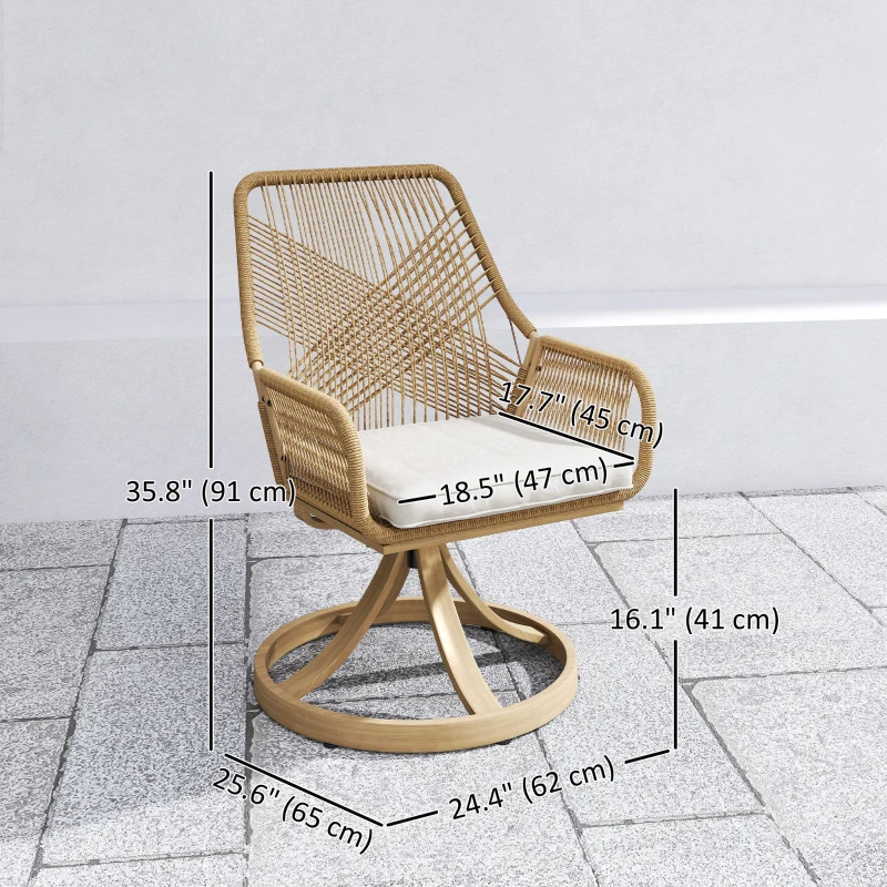 Outsunny Outdoor Swivel Dining Chairs Set of 2, Patio Rattan Chairs with Soft Cushions for Garden, Backyard, Poolside, Khaki