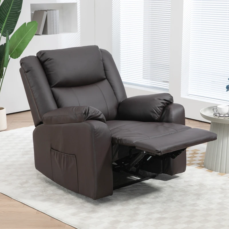 HOMCOM PU Leather Reclining Chair, Recliner Chair for Living Room with Footrest and 2 Side Pockets, Brown