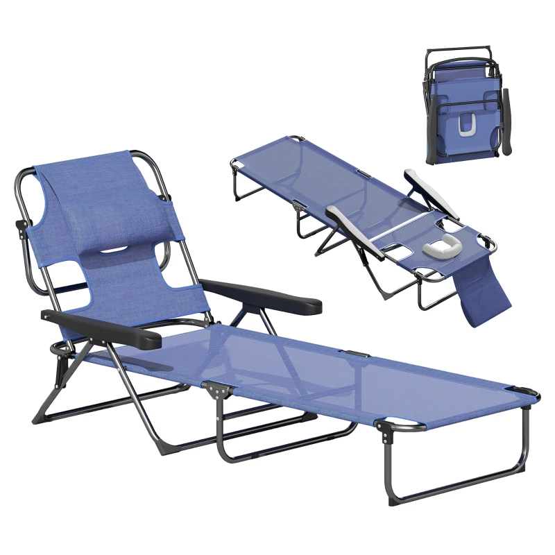 Outsunny Folding Lounge Chair w/ Reclining Back, Gray