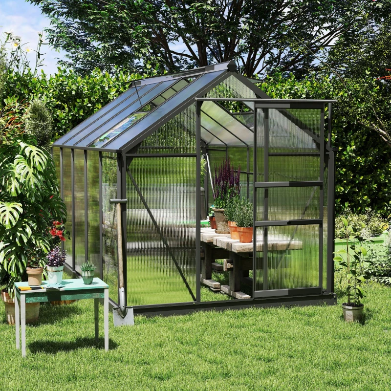 Outsunny 6.2' x 10.3' x 6.6' Outdoor Greenhouse with Walk-in Vent Door for Backyard Garden Gray