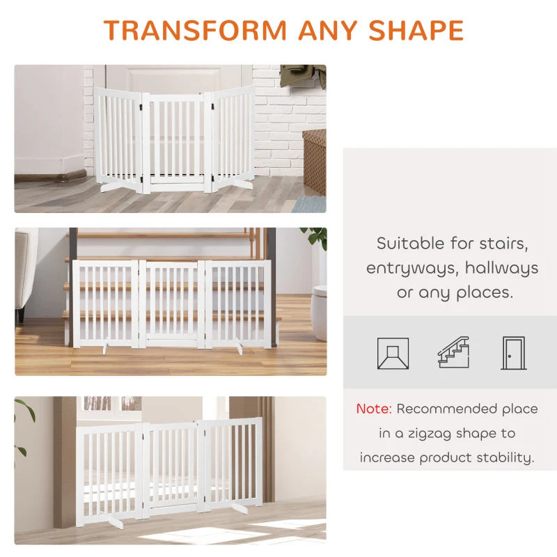 PawHut Free Standing Wood Pet Gate Indoor Dog Barrier 3 Panel Folding Z Shape Doorway