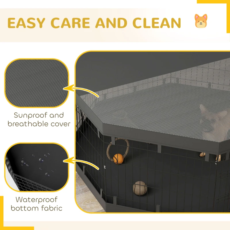 PawHut 8 Panels Foldable Dog Playpen with Bottom Pad & Top Cover, 24" High