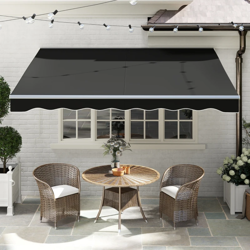 Outsunny 10' x 8' Electric Awning, Retractable Awning, UV Protection Sun Shade Shelter with Remote Controller and Manual Crank Handle for Deck, Balcony, Yard, Black
