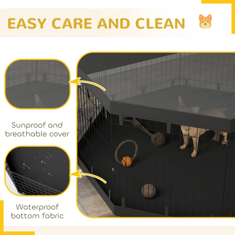 PawHut 8 Panels Foldable Dog Playpen with Bottom Pad & Top Cover, 30" High