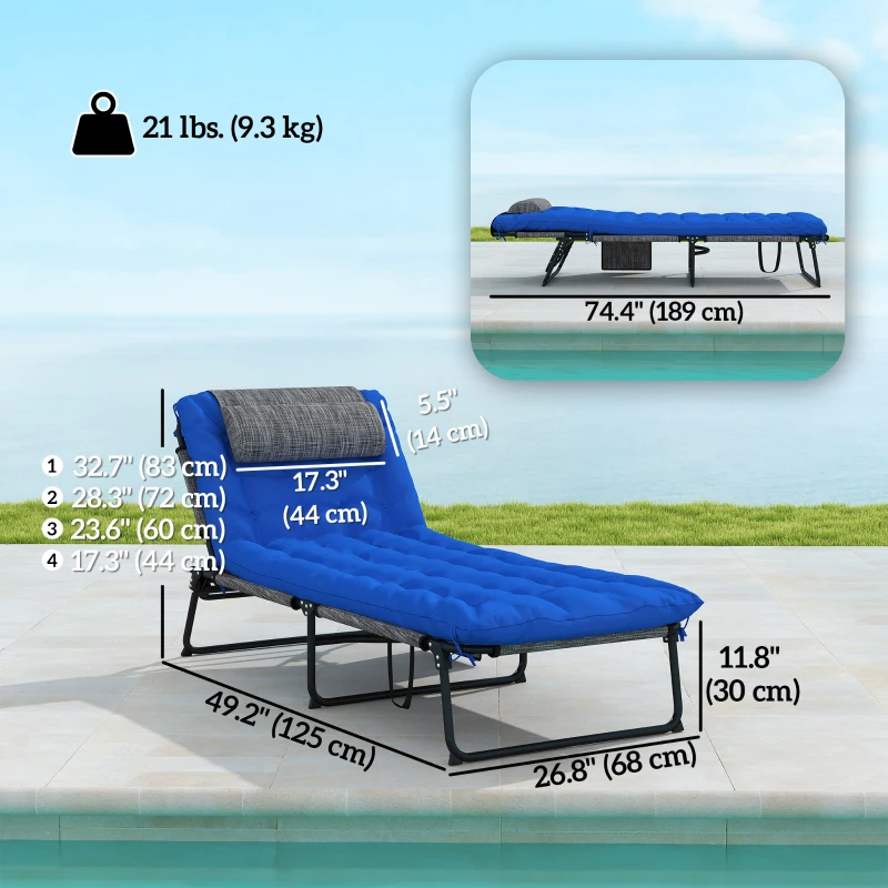 Outsunny Folding Lounge Chair with 4-level Reclining Back & Cushion, Blue