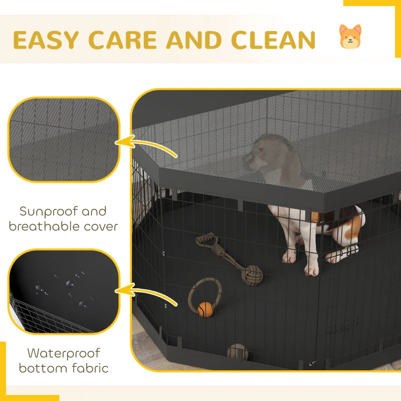 PawHut 8 Panels Foldable Dog Playpen with Bottom Pad & Top Cover, 36" High