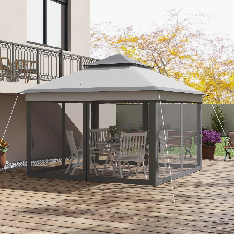 Outsunny 10.7 x 10.7ft Pop Up Gazebo, Adjustable Instant Sun Shelter with UV30+ Roof Cover, Removable Mesh Curtains, Light Grey