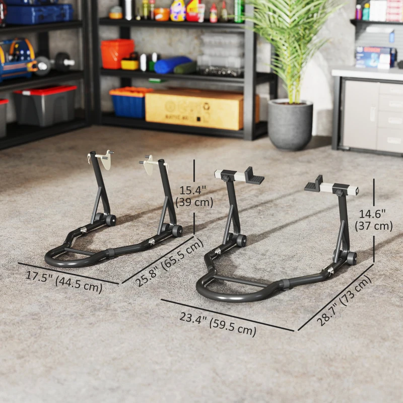 HOMCOM Motorcycle Stand Set, 850 lbs Capacity Front & Rear Combo Wheel Paddock Stand Lift for Dirt Bikes, Black