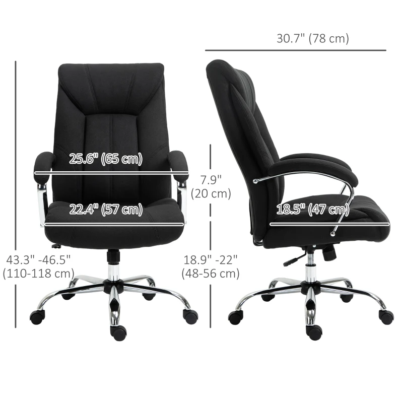 Vinsetto High Back Swivel Home Office Chair Task Ergonomic Linen Fabric Computer Chair, with Arm, Adjustable Height, Black