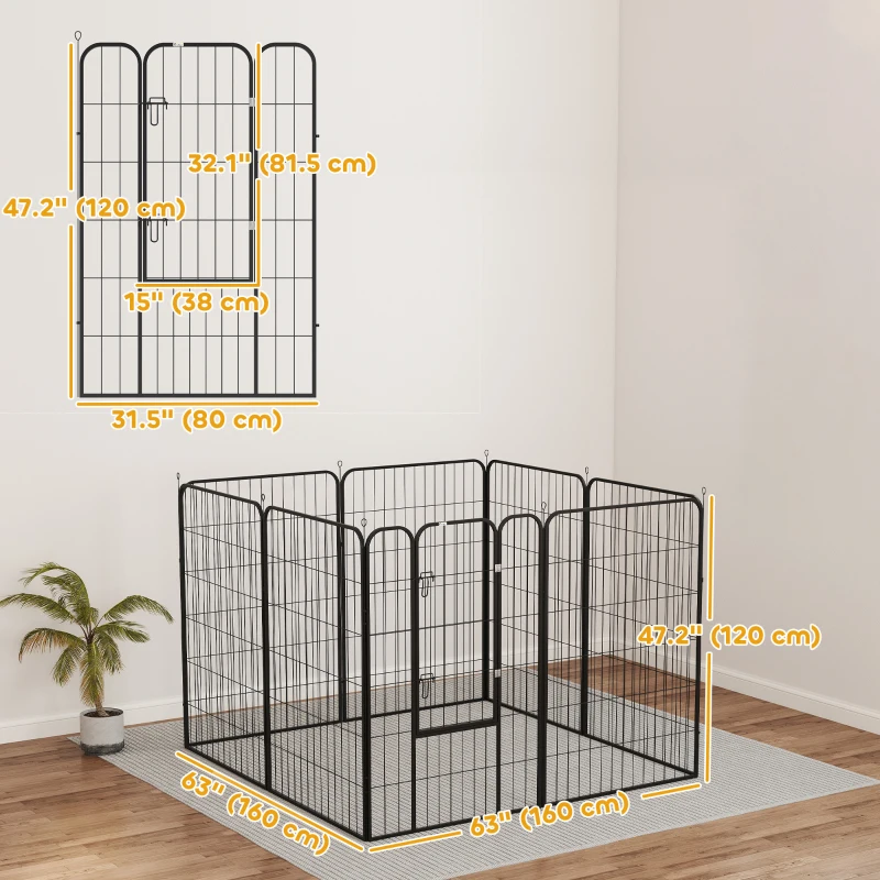PawHut 8 Panel Pet Playpen Play Yard Fence Home DIY Heavy-Duty Metal Foldable Indoor Outdoor 47"H
