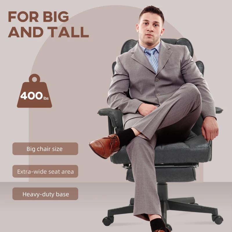 HOMCOM Big and Tall Office Chair with Foot Rest, 400LBS High Back Desk Chair with Padded Armrests, Lumbar Support, Black