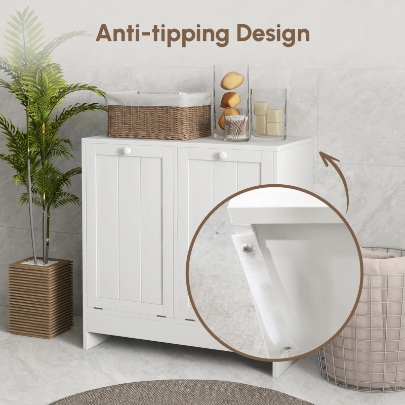 kleankin Tilt-out Laundry Storage Cabinet with 2 Compartment Hampers, White