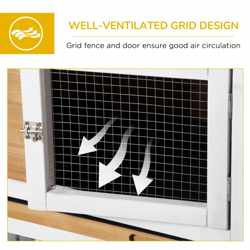 PawHut Wooden Rabbit Hutch with Wheels, Run, Slide-out Tray for Small Animals, Guinea Pig, Blue