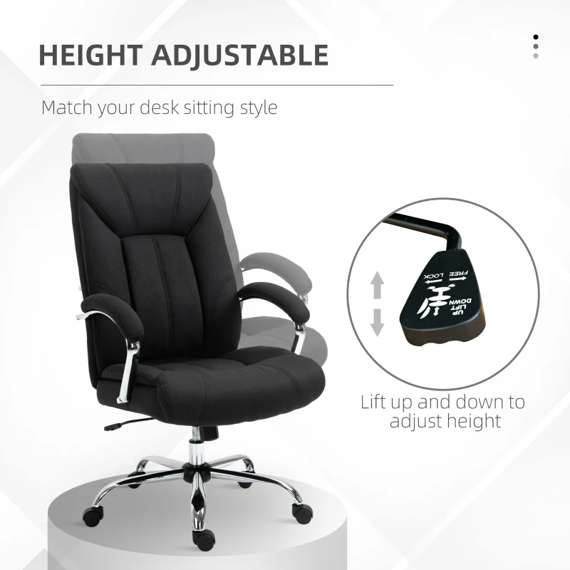 Vinsetto High Back Swivel Home Office Chair Task Ergonomic Linen Fabric Computer Chair, with Arm, Adjustable Height, Black