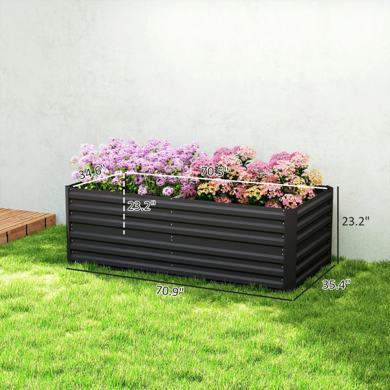 Outsunny Galvanized Raised Garden Bed, Steel Outdoor Planters with Reinforced Rods, 71" x 36" x 23", Black